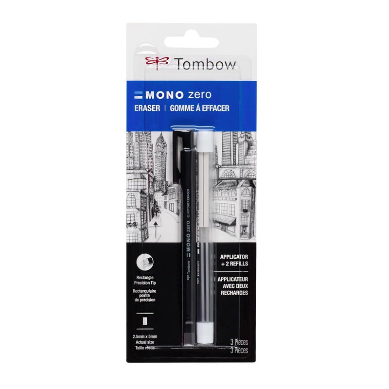 Tombow 57317 Mono Zero Eraser Value Pack, Rectangle 2.5mm. Precision Tip Pen-Style Eraser with Refill - Image 1
